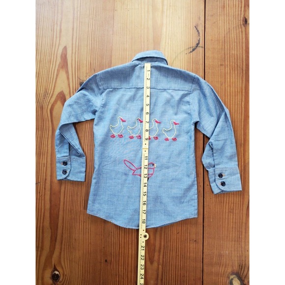 1970s Levis Orange Tab Shirt Boy's 5 Chambray Embroidered Vintage Plane Animals - Picture 5 of 10